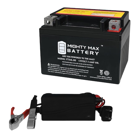 YTX4L-BS Replacement Battery For Honda TRX Series With 12V 1Amp Charger